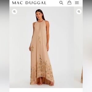 Mac Duggal High Neck Floral Embellished Trapeze Gown